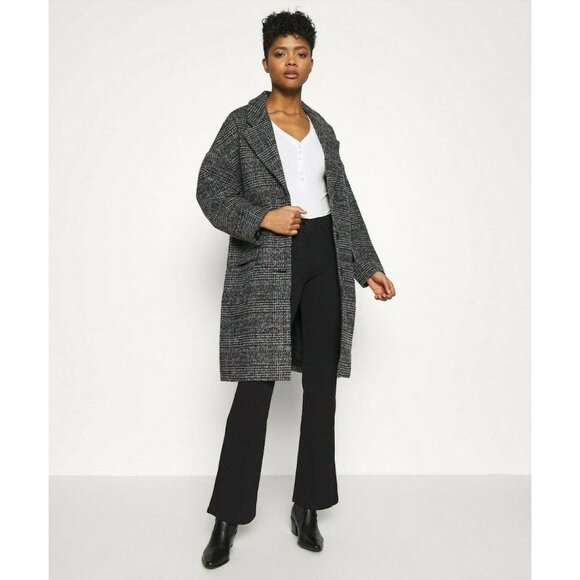 Levi's Women Houndstooth Cocoon Long Wool Blazer Jacket Size Medium Black FA EXC - Picture 1 of 12